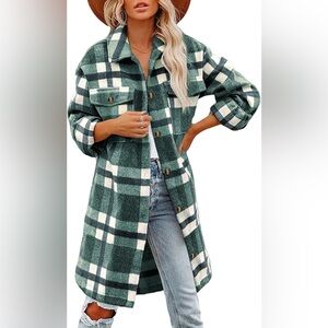 Oversized Plaid Flannel Shacket 2XL 27" PTP Wool-Touch Button Down